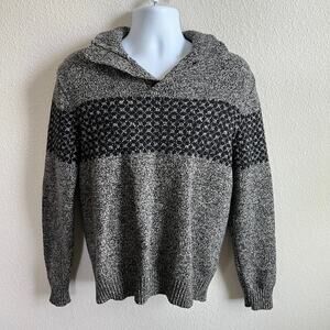 Gap Gray Lambswool Pullover Sweater Men's M 1/4 Button Mock Neck Long Sleeves